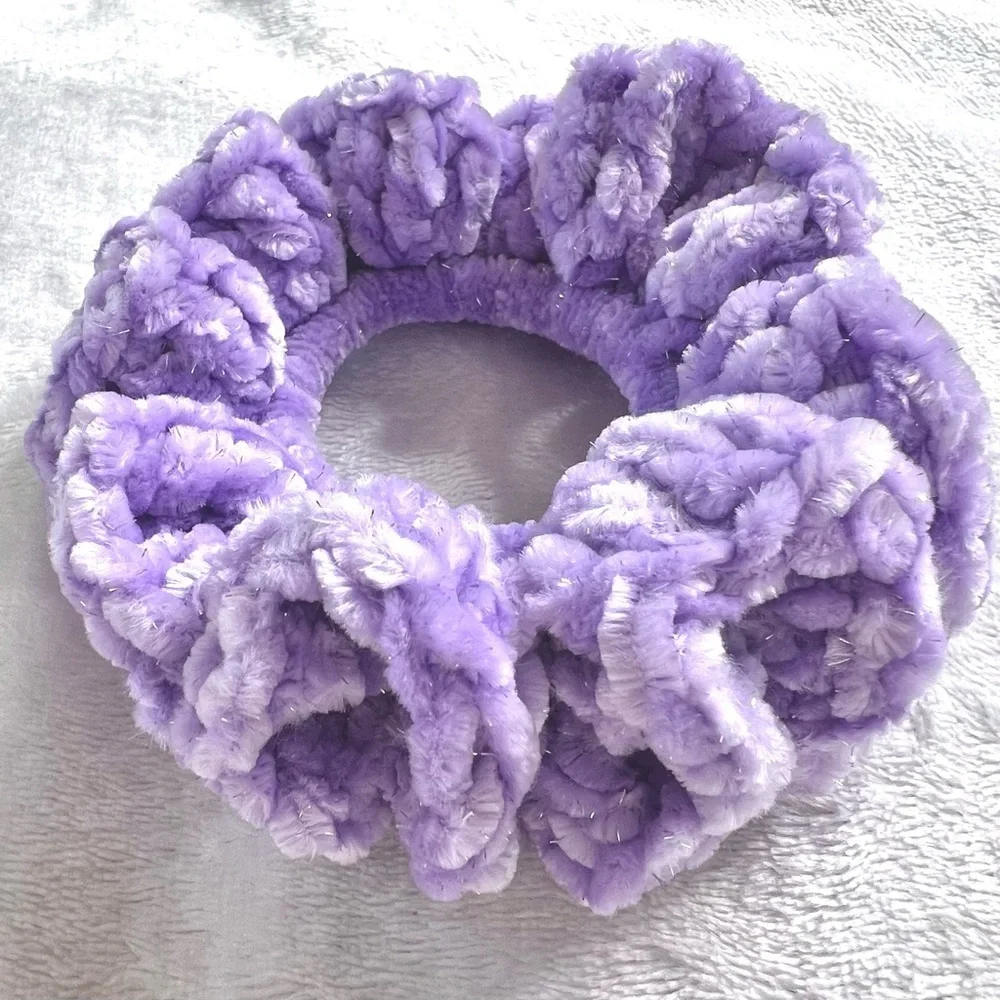 Handmade VELVET Shimmer Pastel Purple Crochet Lush Hair Scrunchie PinkRainCloud